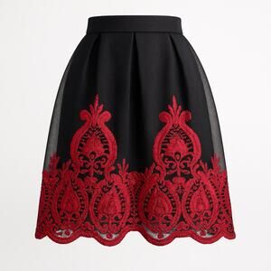 Love Culture Black Mesh Skirt Red Ribbon Embroidery Size Small Romantic Goth